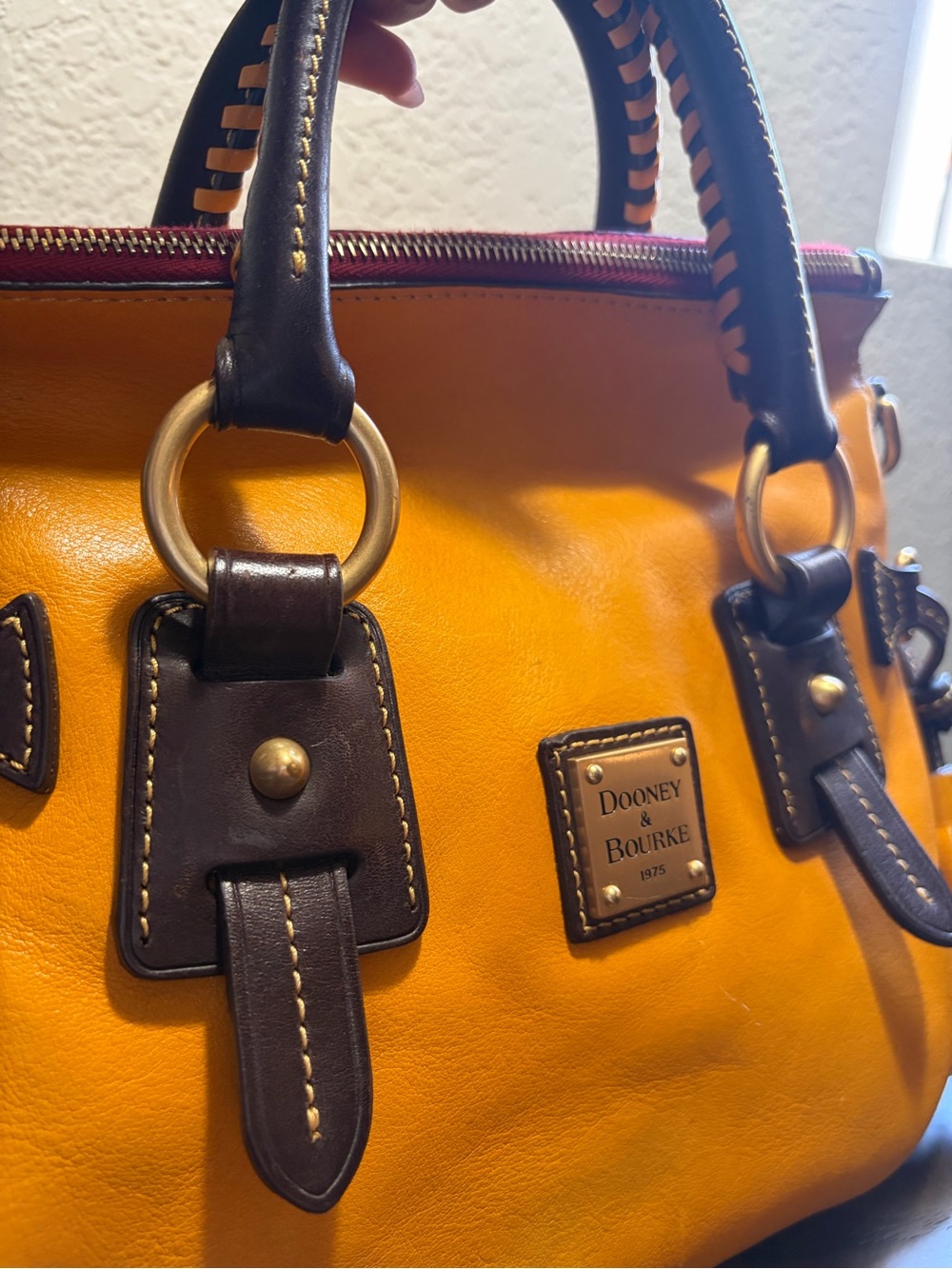 Dooney and Bourke Florentine Stanwich Satchel - Yellow & Brown - Picture 6 of 13